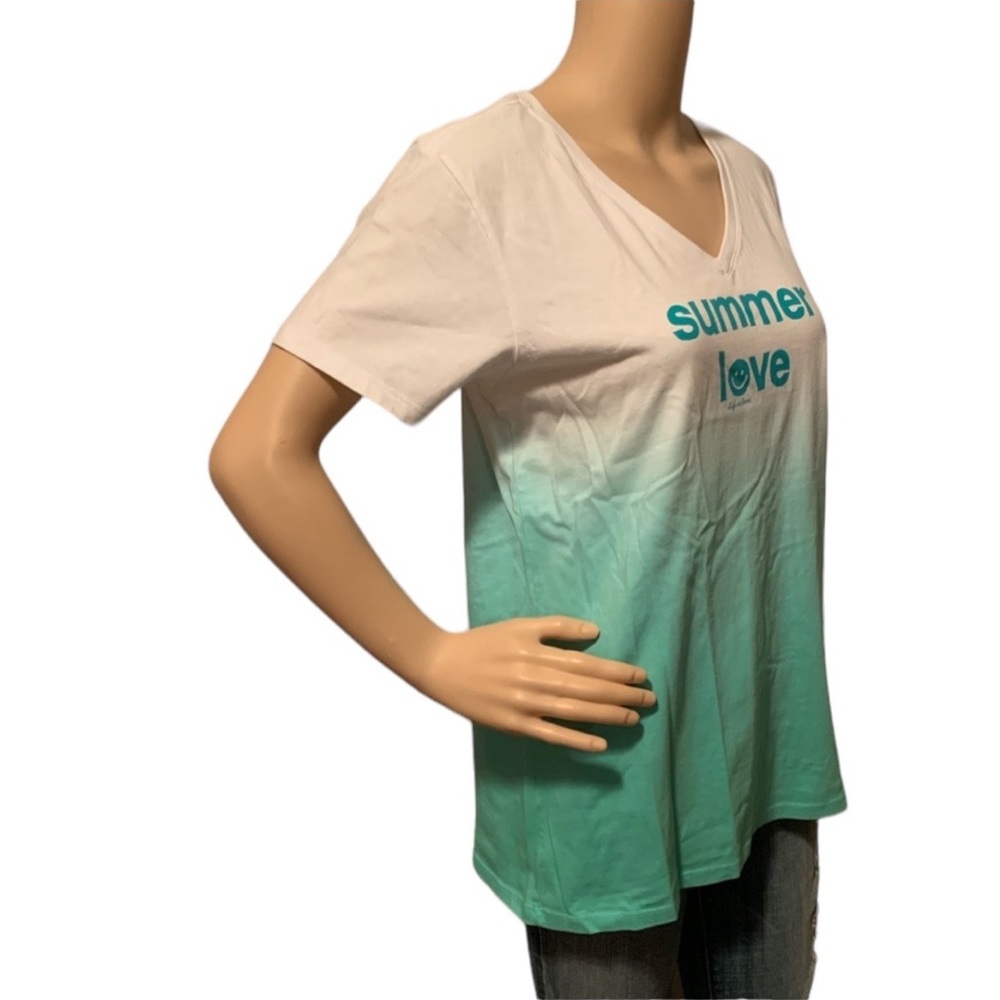 Life is Good SS Crusher Vneck Ombre Green Summer Love M - Picture 4 of 6